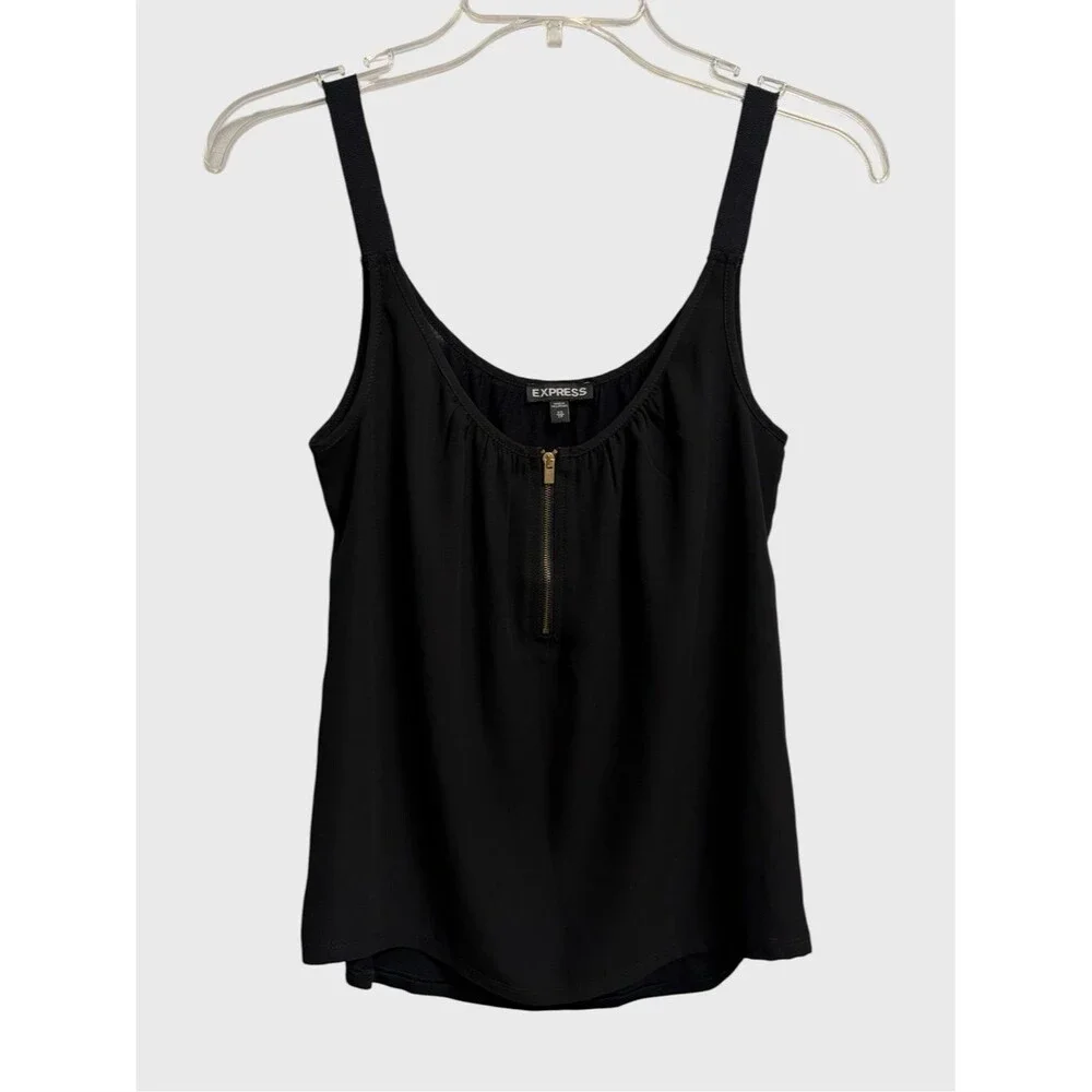 Express Semi-Sheer Black Zip-Front Tank Top Size XS Minimalist Smart Casual